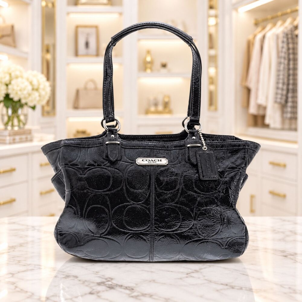 COACH Black Signature Classic Patent Leather Embossed Logo handbag/tote bag
